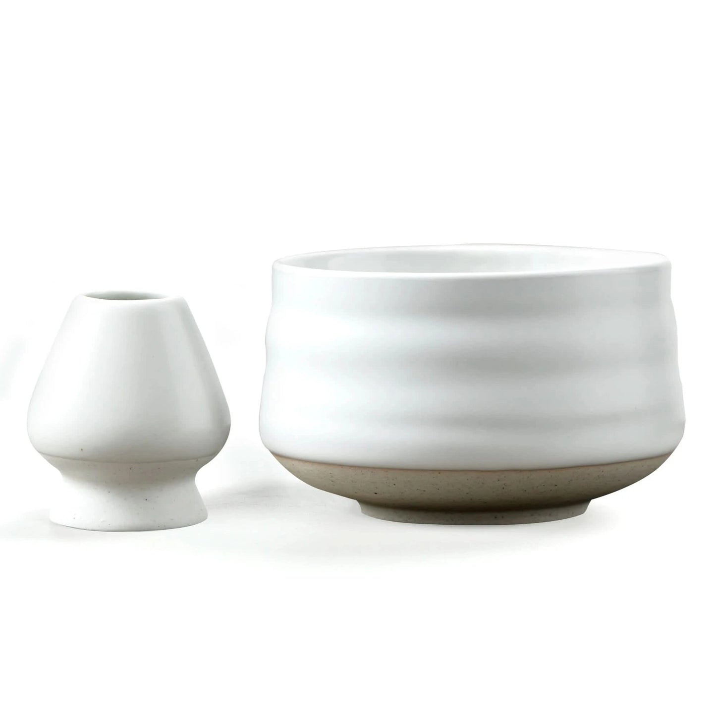 Matcha Bowl with Whisk Holder Ceramic White