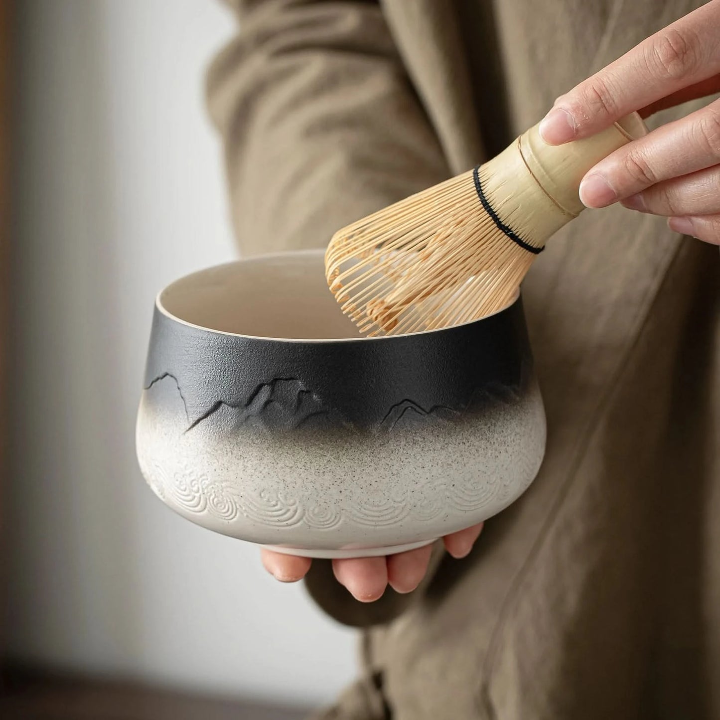 Matcha Set-Beginner Set Landscape Black White Round Bowl