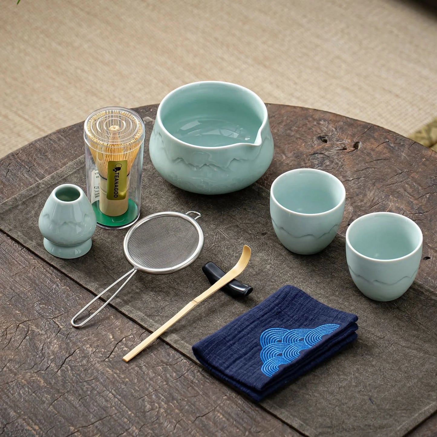 Matcha Set-Sharing Set Landscape Jade Pointy Bowl