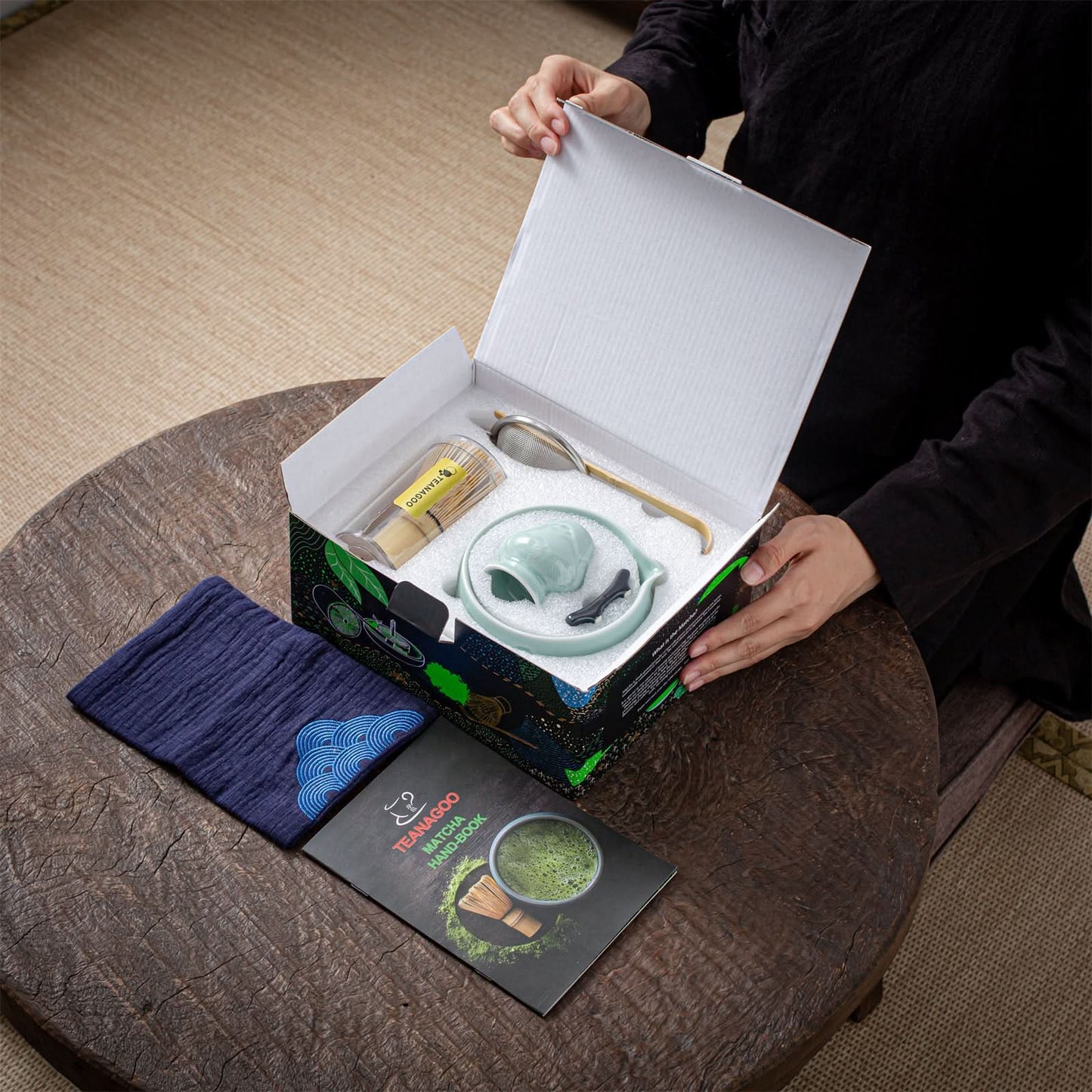 Matcha Set-Sharing Set Landscape Black Blue Pointy Bowl