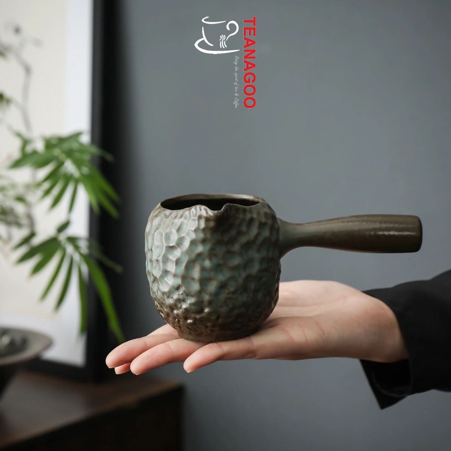 Handcrafted Ceramic Emerald Glazed Fair Cup with Handle