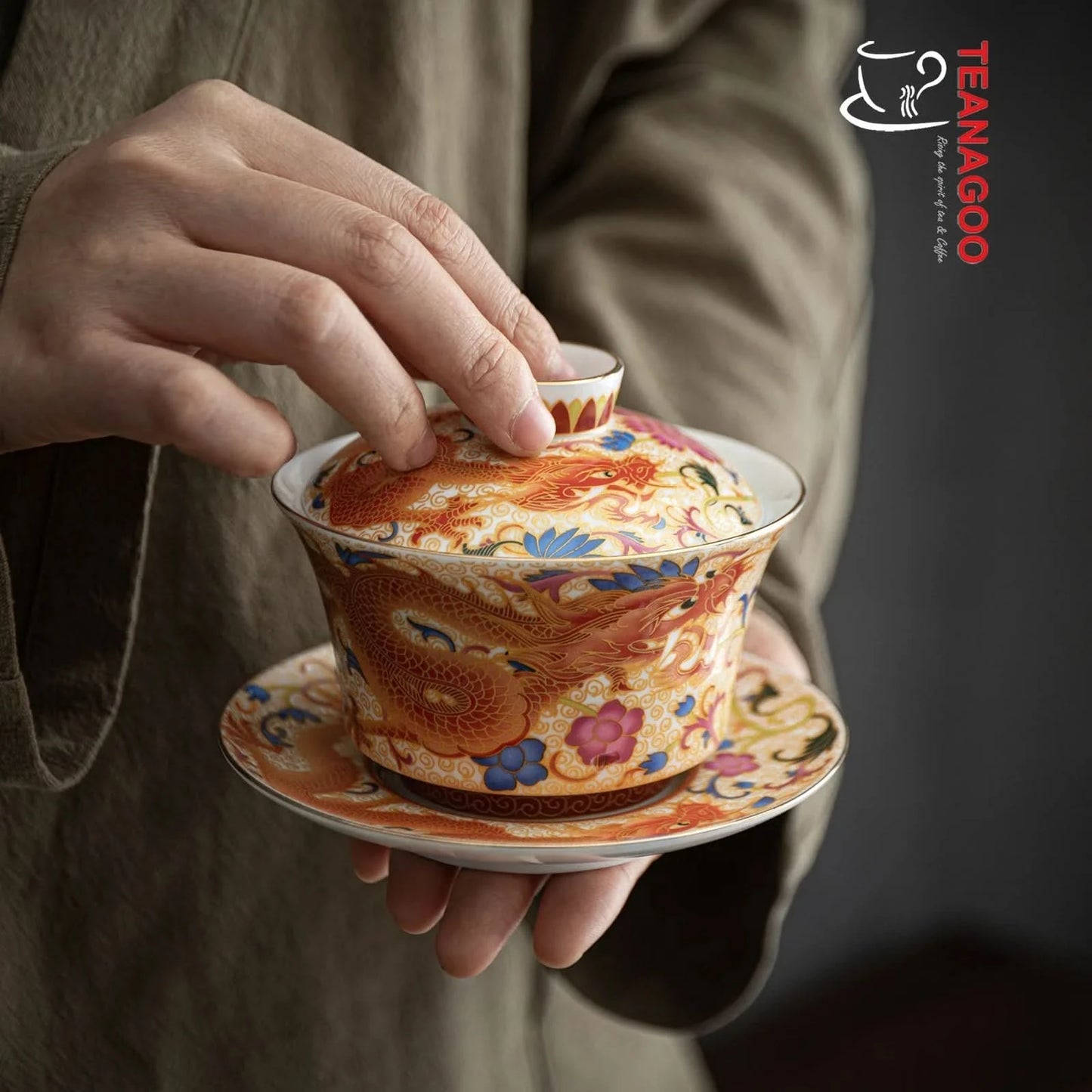 Handmade Chinese Porcelain Gongfu Tea Dragon Gaiwan 200ml