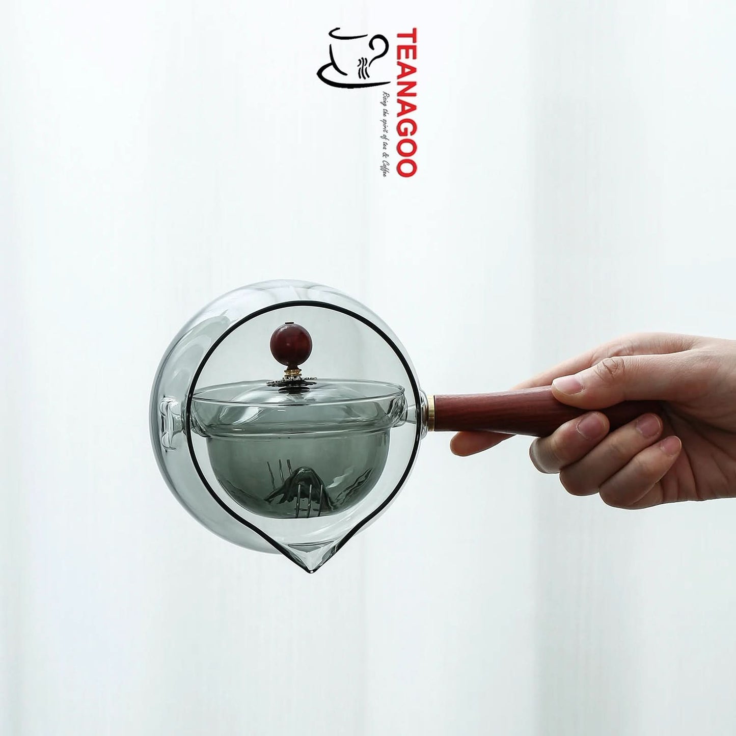 Handmade Ornamental Glass Teapot with Rosewood Handle