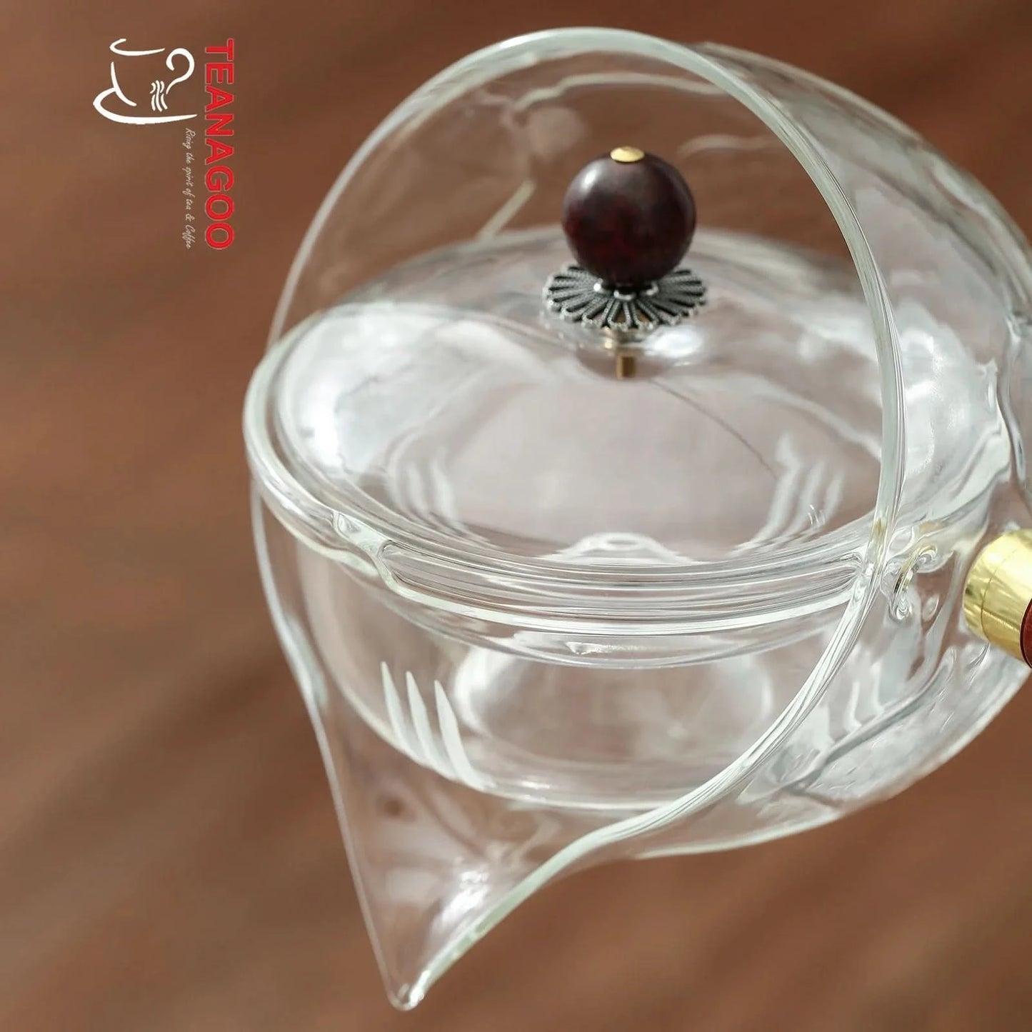 Glass Teapot with Infuser and Rosewood Handle 275ml Safe on Stove for Blooming and Loose Leaf Tea Maker