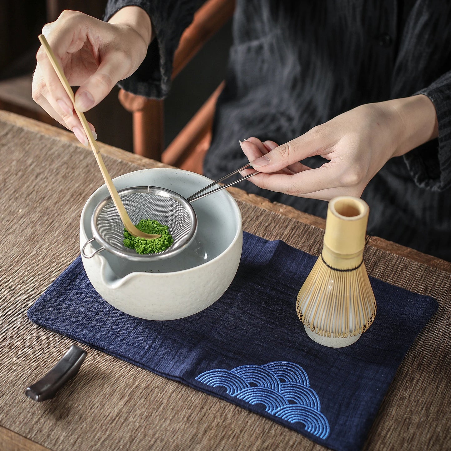 Dusty White Matcha Bowl with Spout
