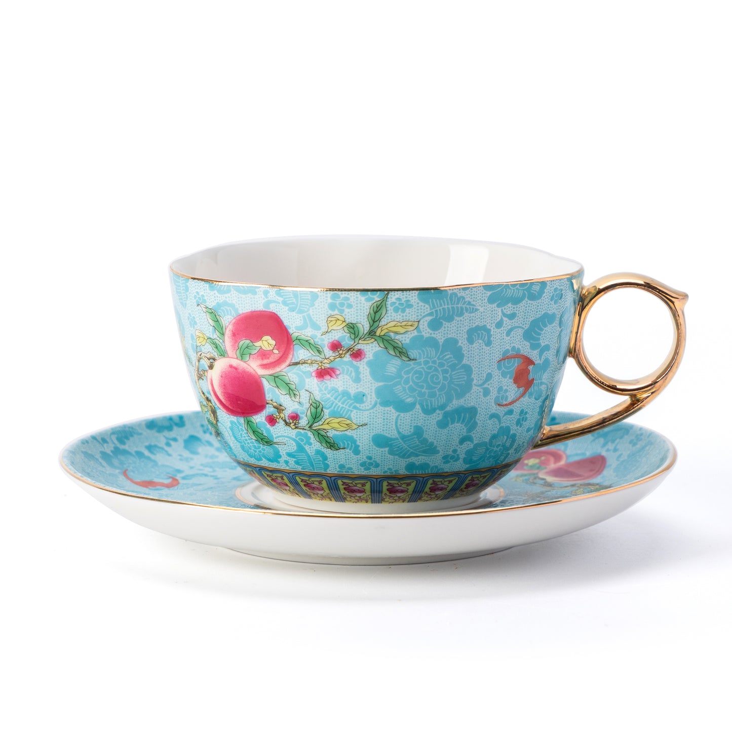 Sky Blue Blossom Porcelain Coffee Mug & Saucer
