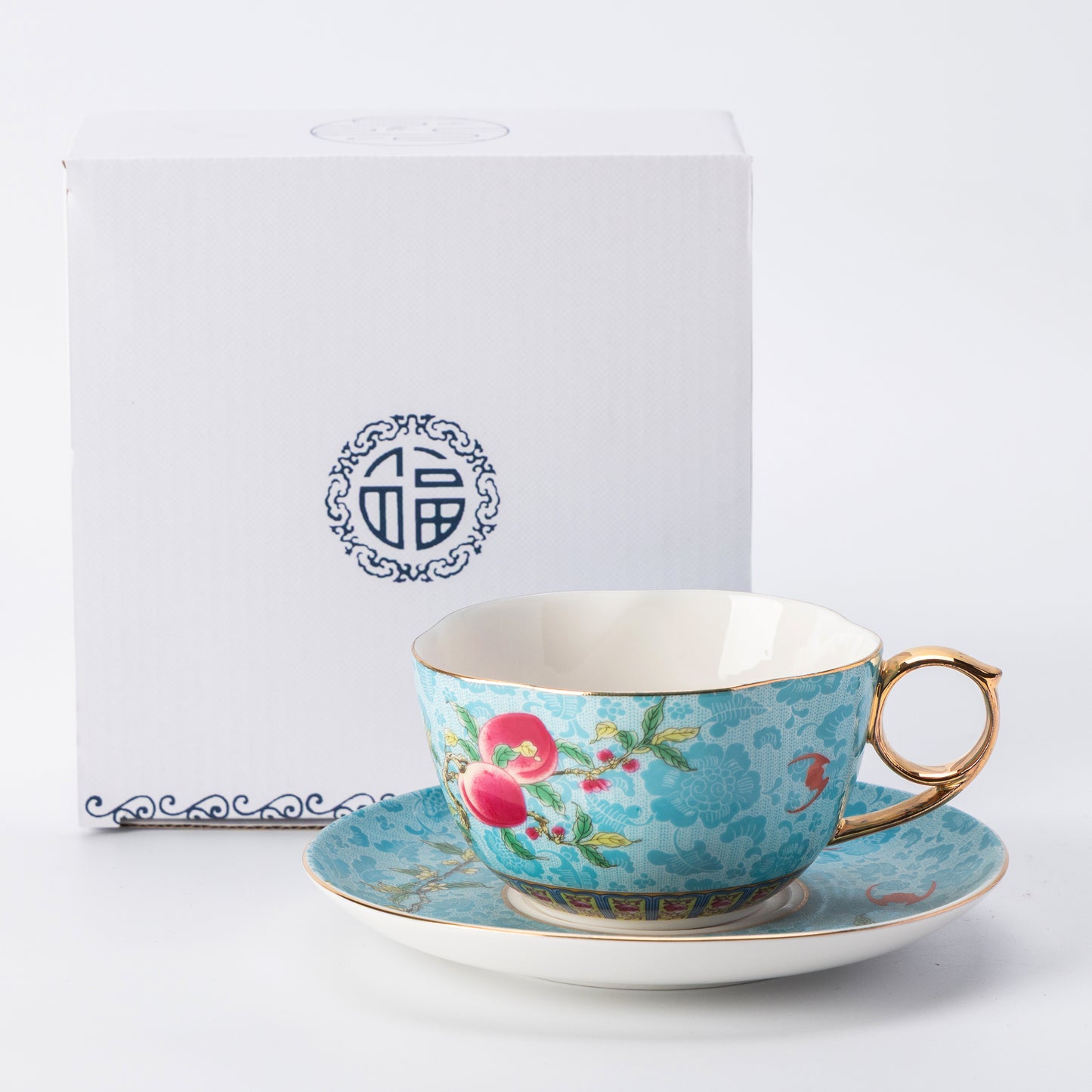Sky Blue Blossom Porcelain Coffee Mug & Saucer