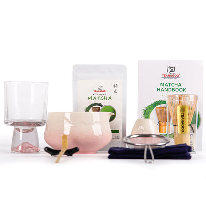 Pink Princess Matcha Set-Snow Mountain Set with Pink Glass Cup and 30g Premium Grade Matcha