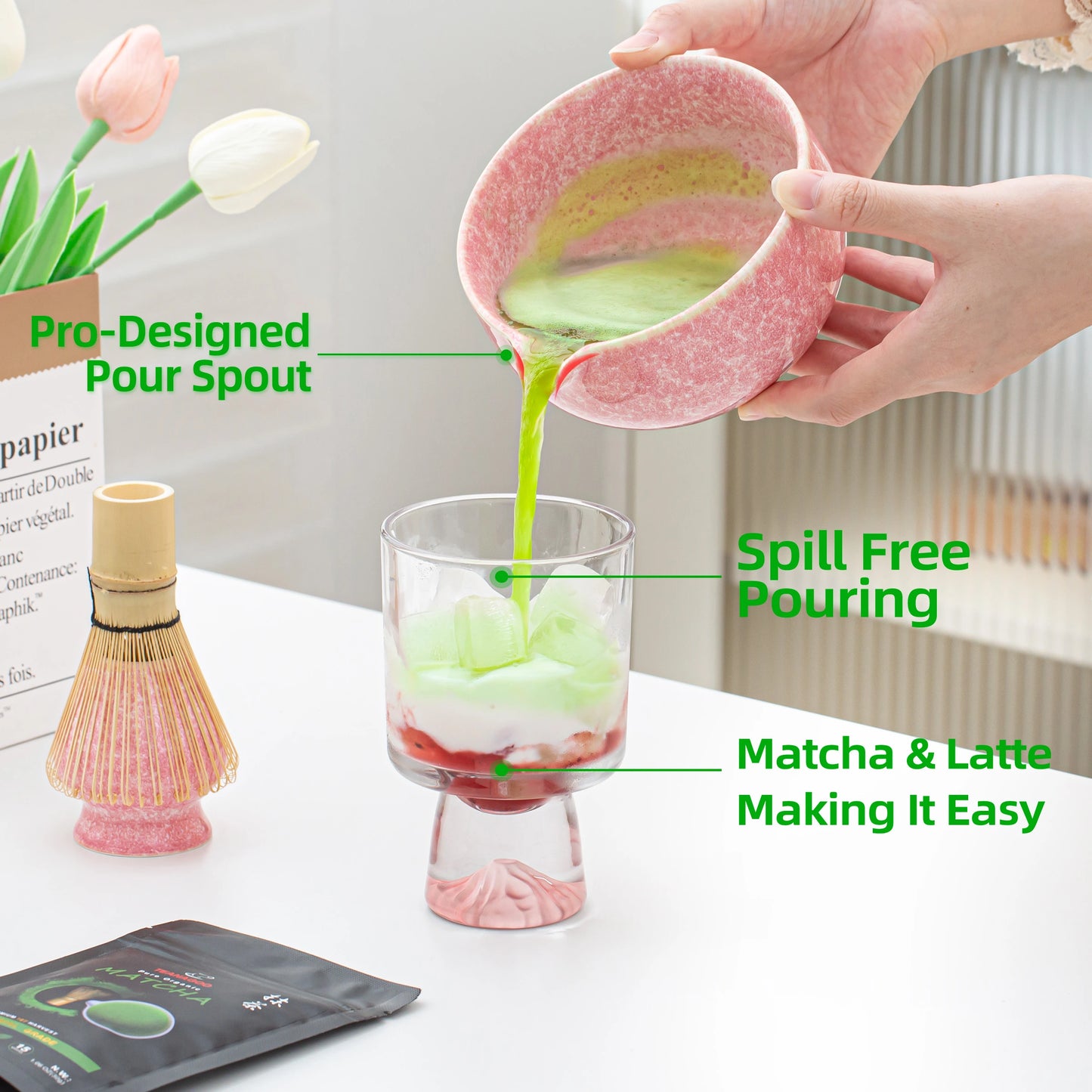 Pink Paradise Matcha Bowl with Spout