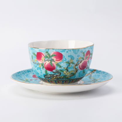 Sky Blue Blossom Porcelain Coffee Mug & Saucer