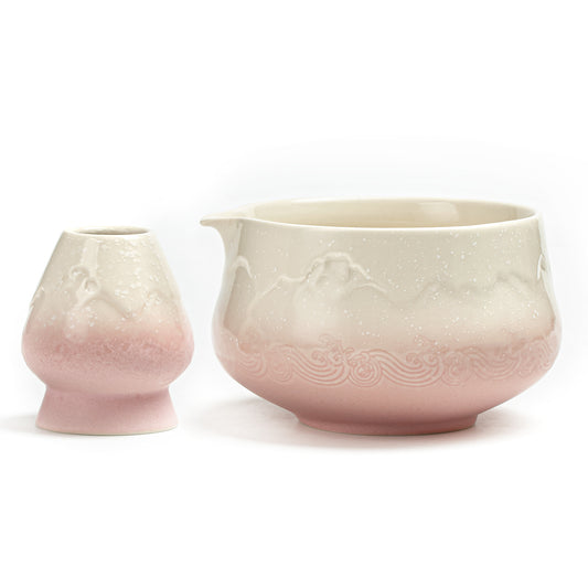 Matcha Bowl with Whisk Holder Snow Mountain Pink