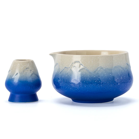 Matcha Bowl with Whisk Holder Snow Mountain Blue