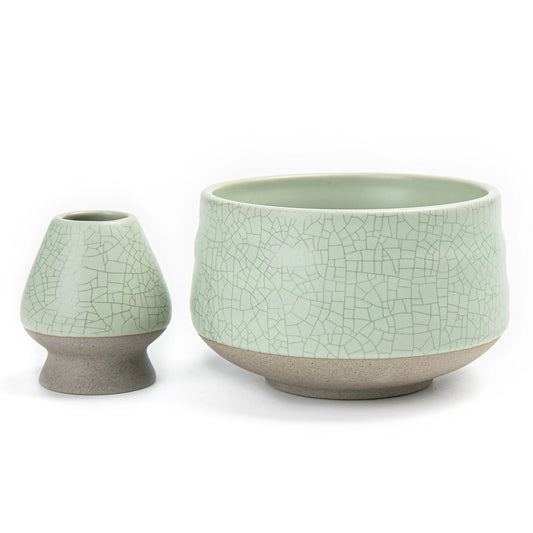 Matcha Bowl with Whisk Holder Green Web