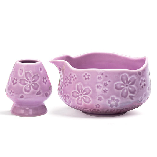 Matcha Bowl with Whisk Holder Sakura Purple