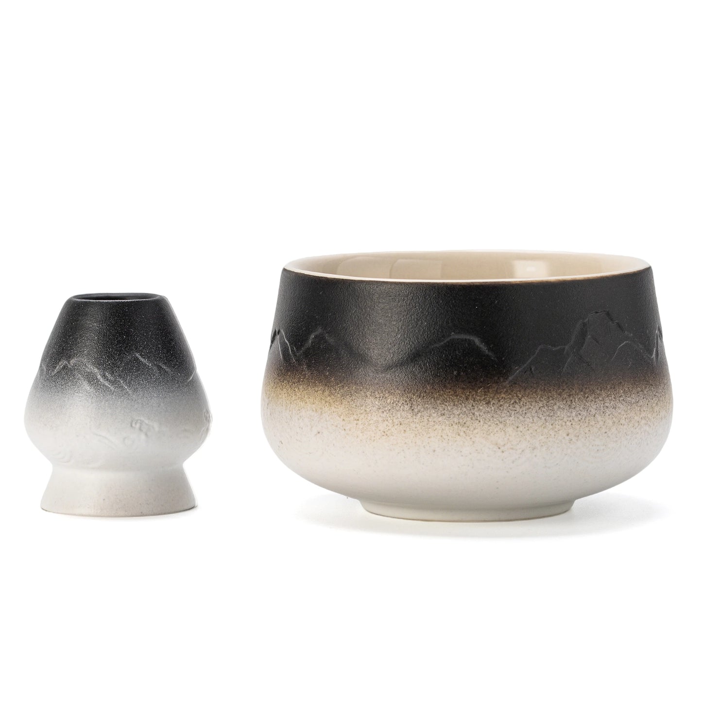 Black White Matcha Bowl with Spout
