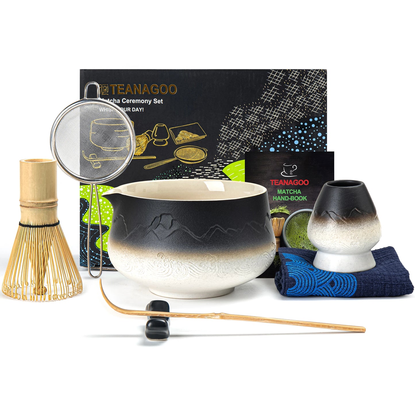 Black White Matcha Bowl with Spout