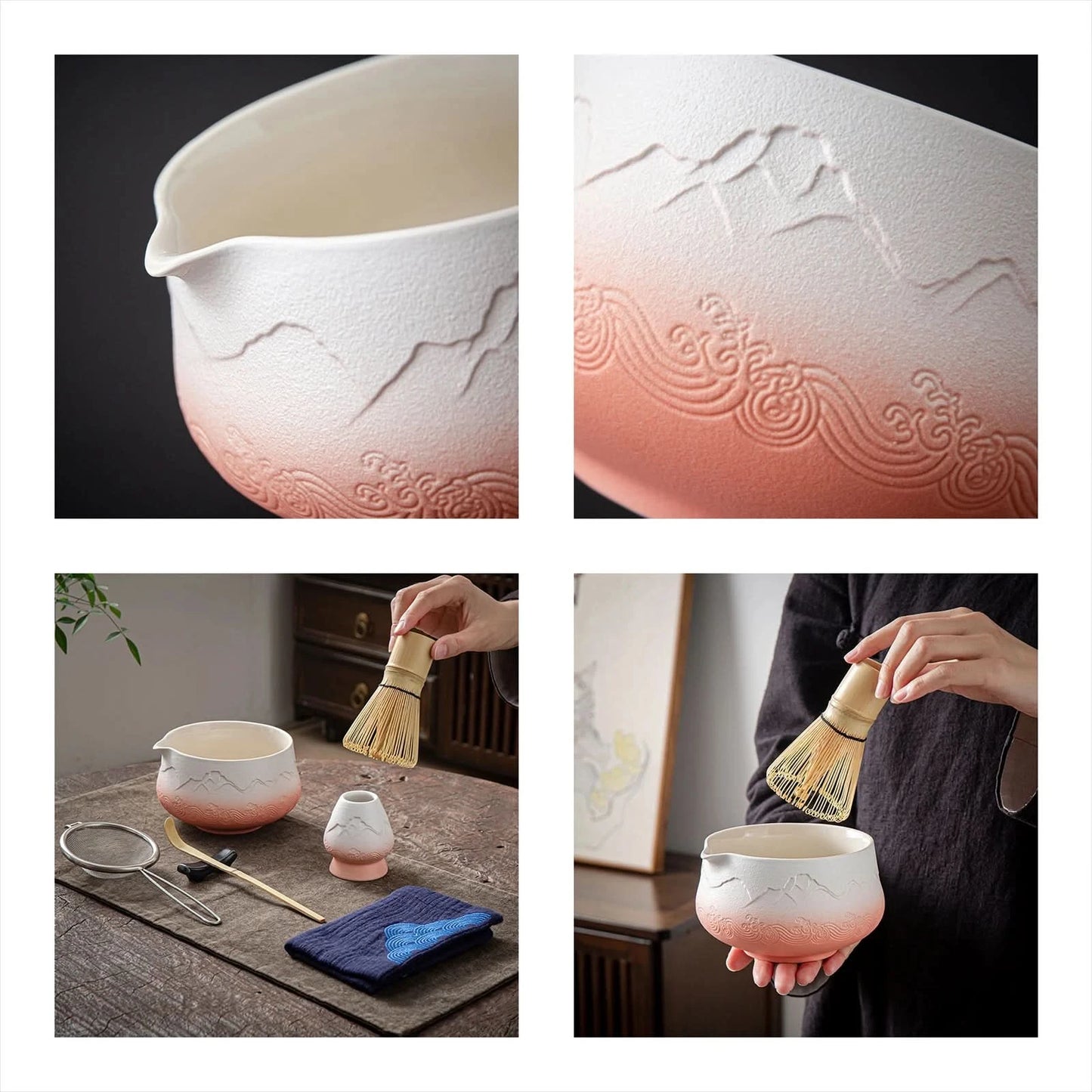 Matcha Set-Beginner Set Landscape Pink White Pointy Bowl
