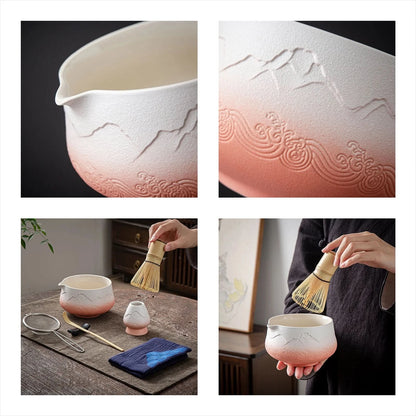 Matcha Set-Beginner Set Landscape Pink White Pointy Bowl