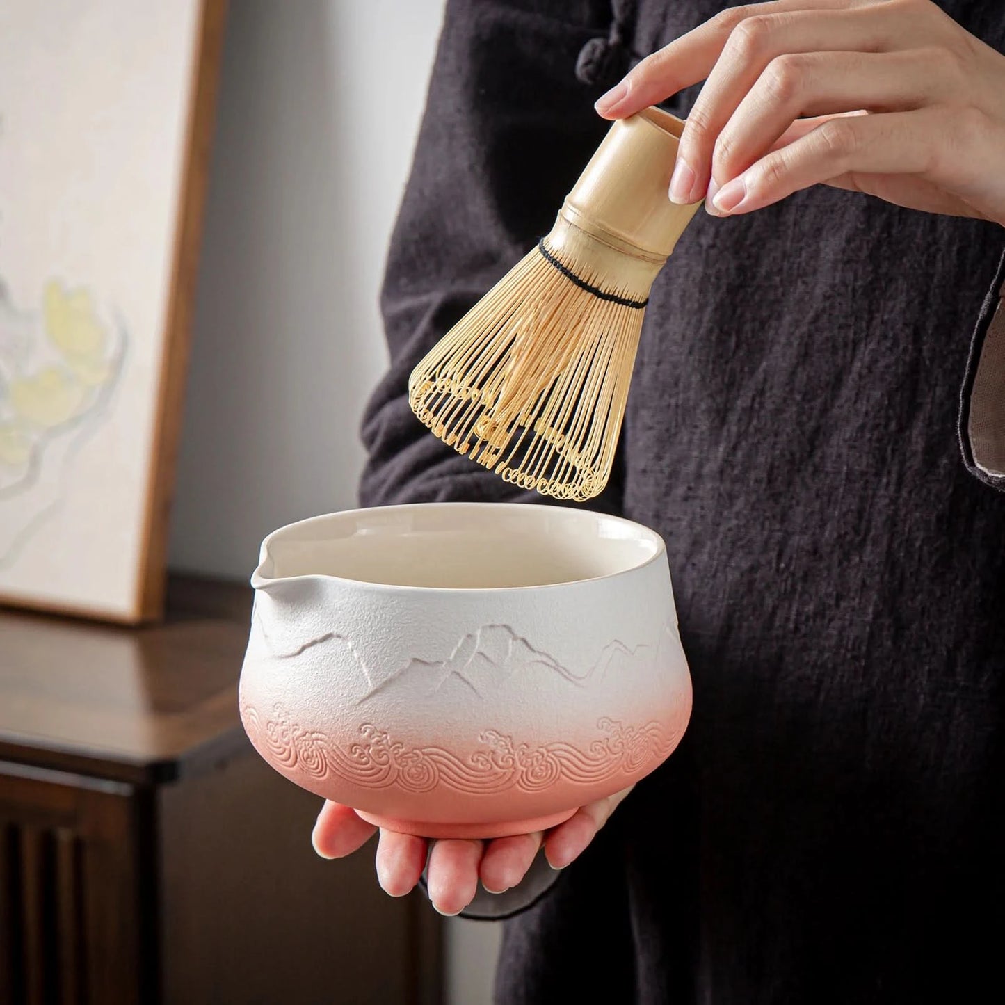 Matcha Set-Beginner Set Landscape Pink White Pointy Bowl