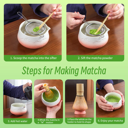 Matcha Set-Beginner Set Landscape Pink White Pointy Bowl