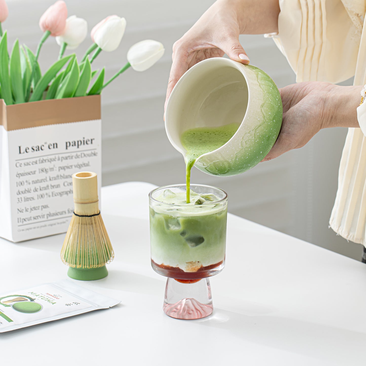 Snow Mountain Green Matcha Bowl with Spout