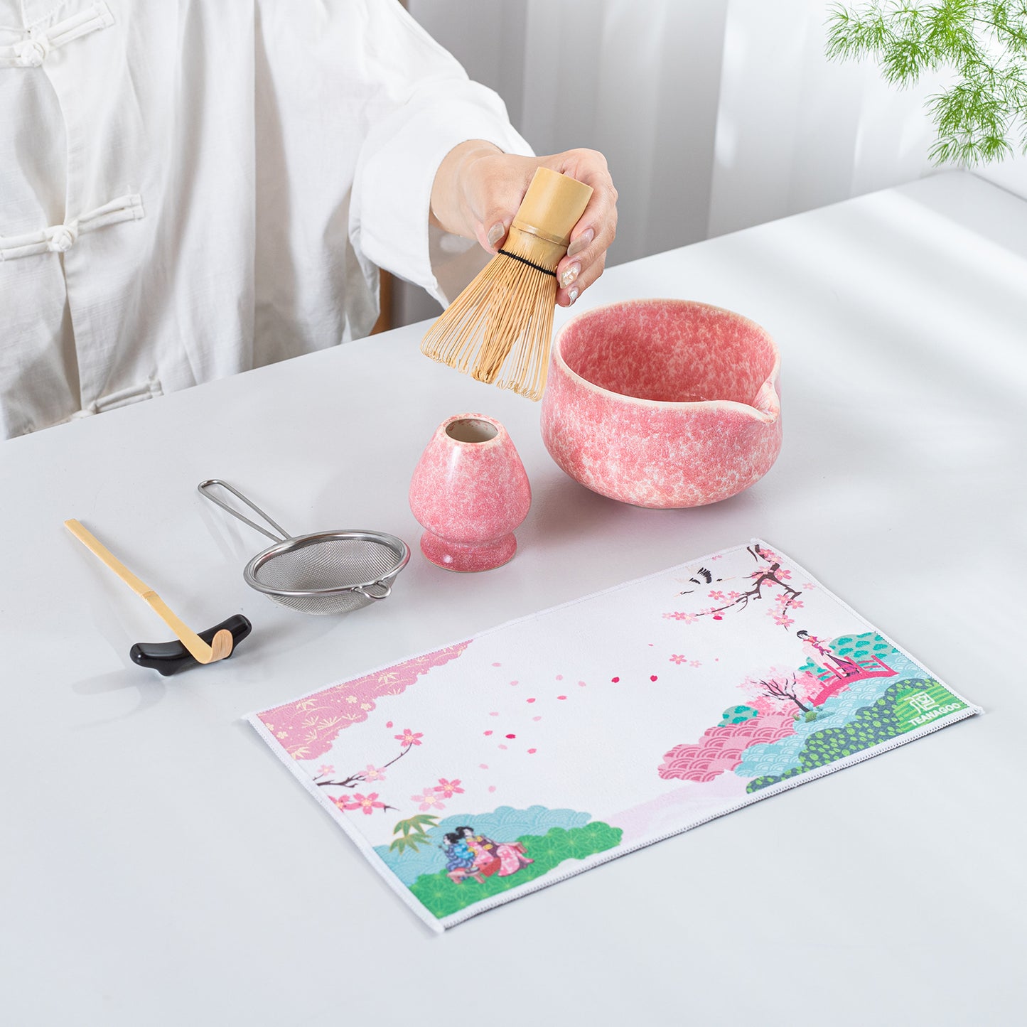 Pink Ocean Matcha Bowl with Spout