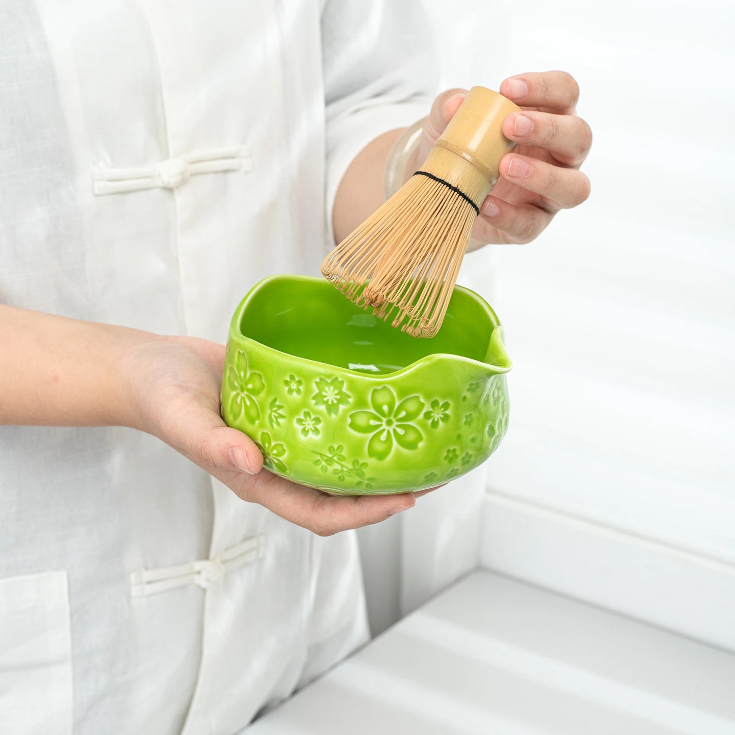 Sakura Green Matcha Bowl with Spout