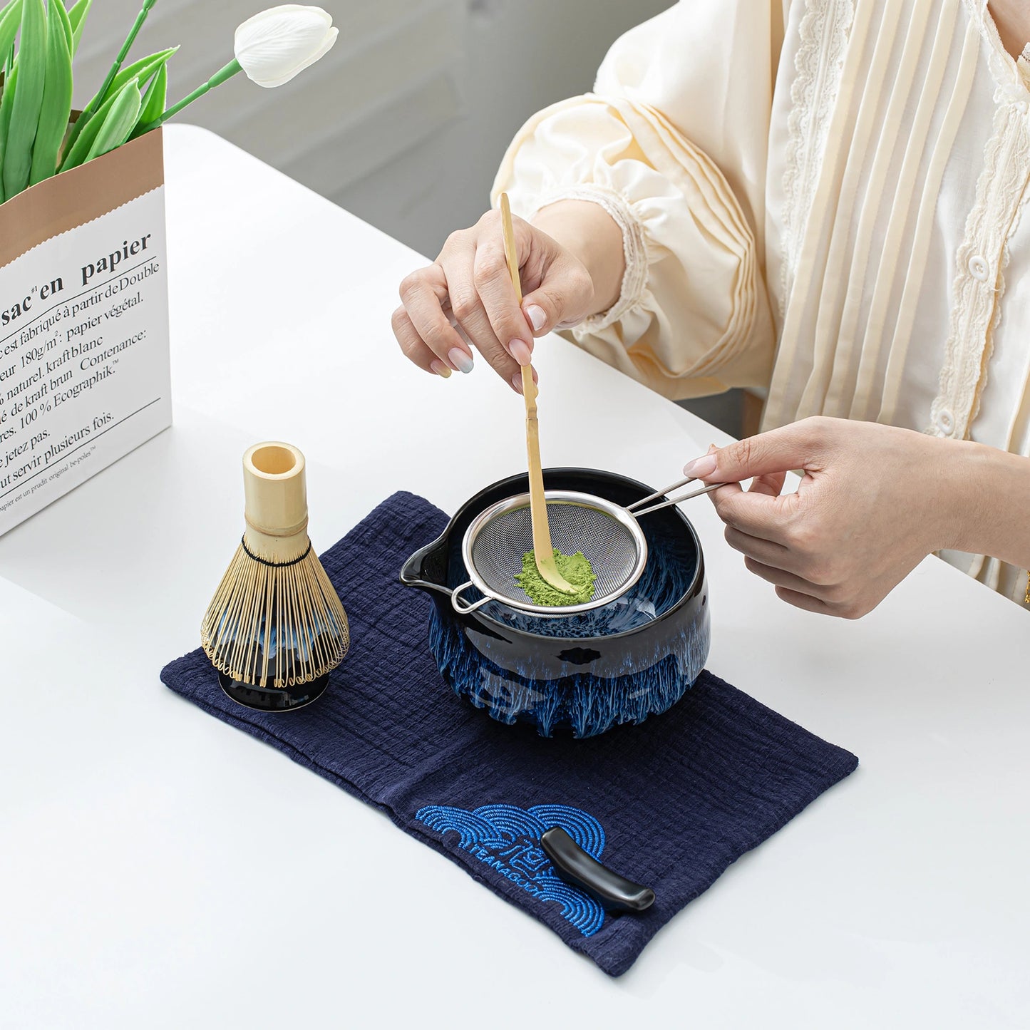 Matcha Set-Beginner Set Deep Ocean Pointy Bowl