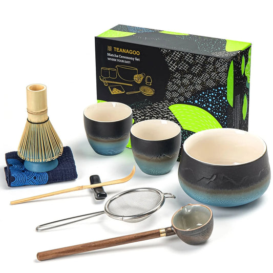 Matcha Set-Sharing Set Landscape Black Blue Round Bowl