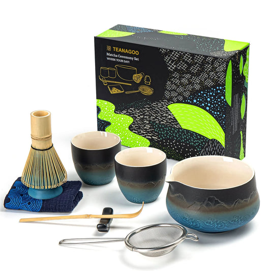 Matcha Set-Sharing Set Landscape Black Blue Pointy Bowl
