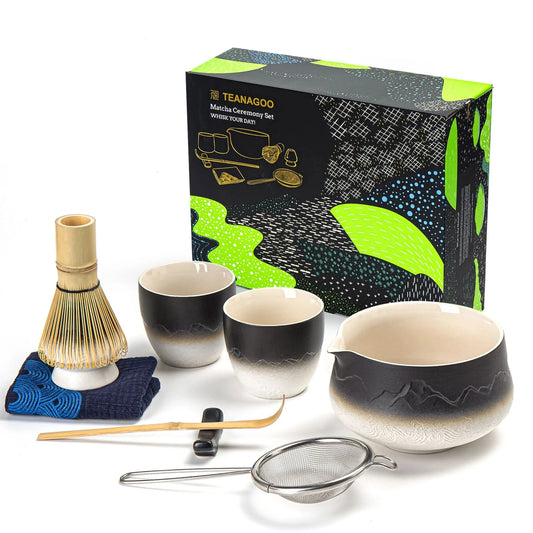 Matcha Set-Sharing Set Landscape Black White Pointy Bowl