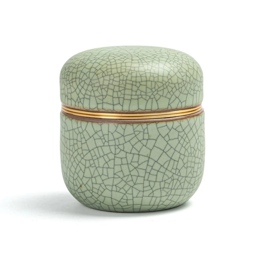 Tea Tin-Celadon Ceramic Tea Canister for Matcha Powder 18g Green Web