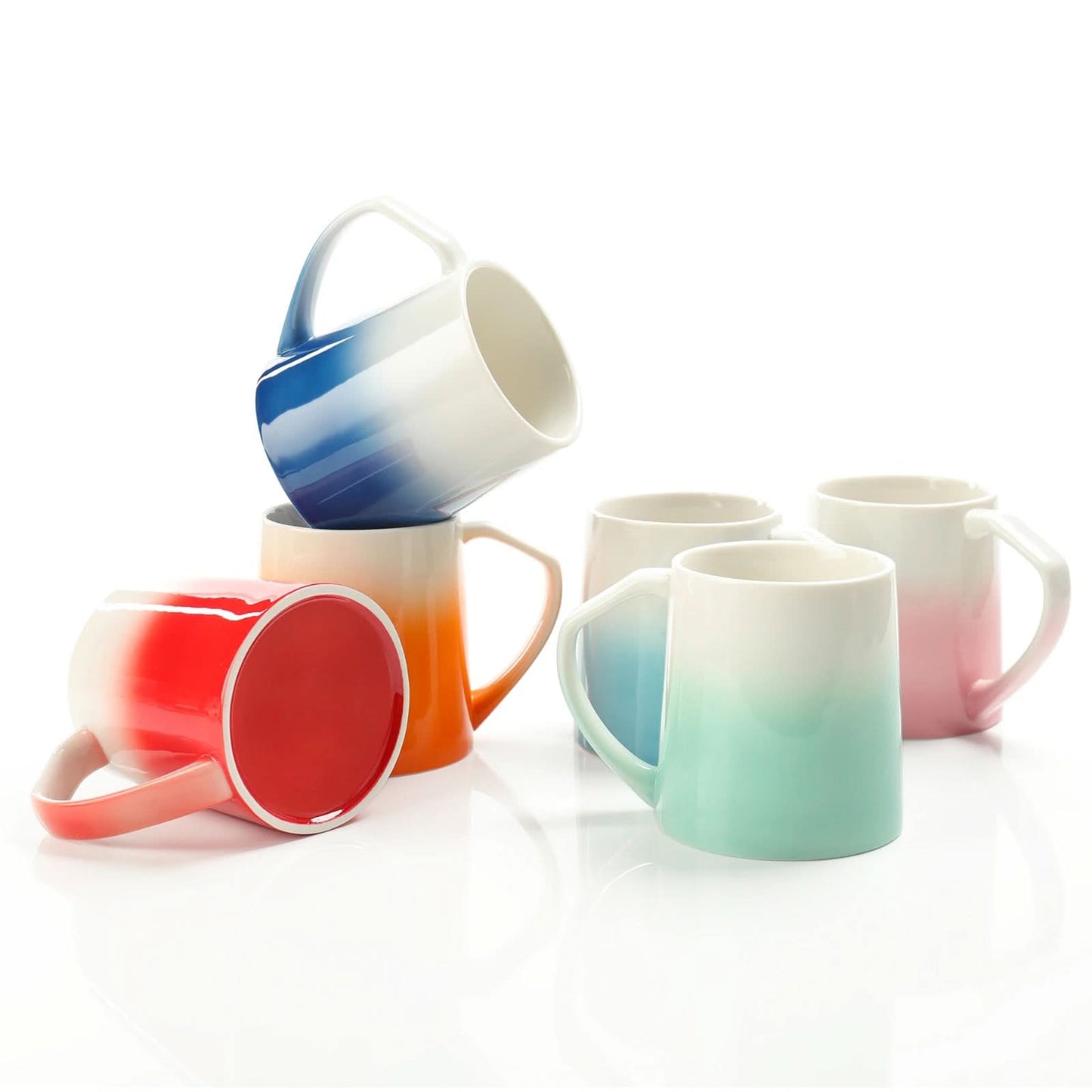 Porcelain Coffee Mugs Set Of 6, 16 Ounce, Warm & Cold Color Assortment