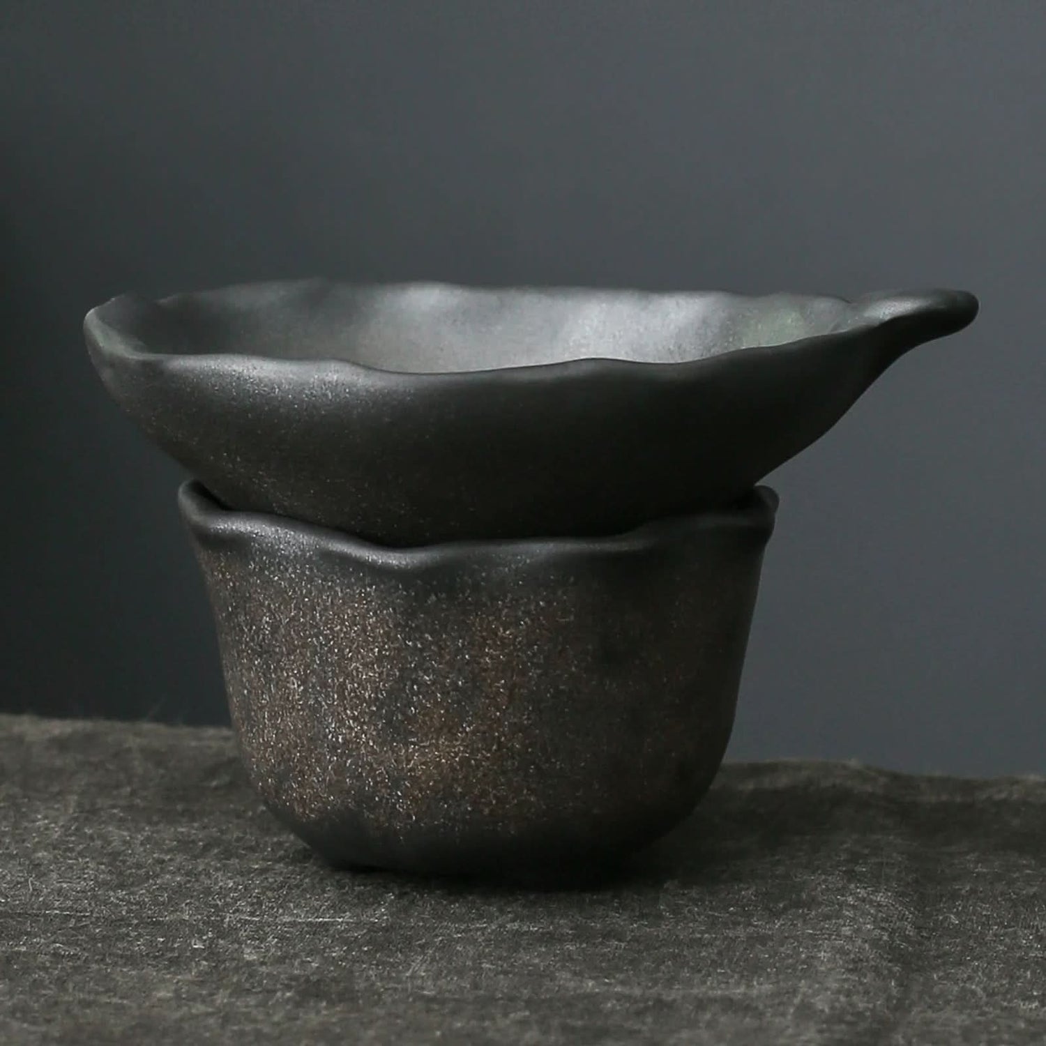 Gilt-Rust Glazed Ceramic Tea Strainer Set Handmade Teaware