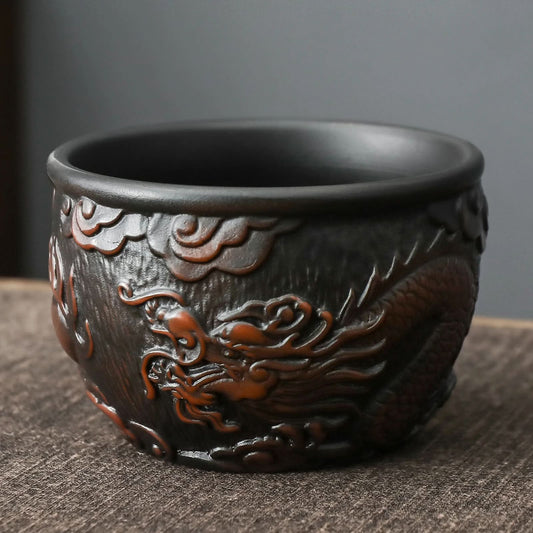 Hand-carved Dragon Purple Clay Teacup Ceramic Tea Cup