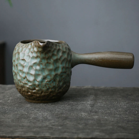 Handcrafted Ceramic Emerald Glazed Fair Cup with Handle