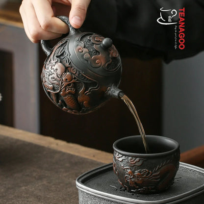 Handmade Purple Pottery Dragon and Phoenix Teapot 210ml