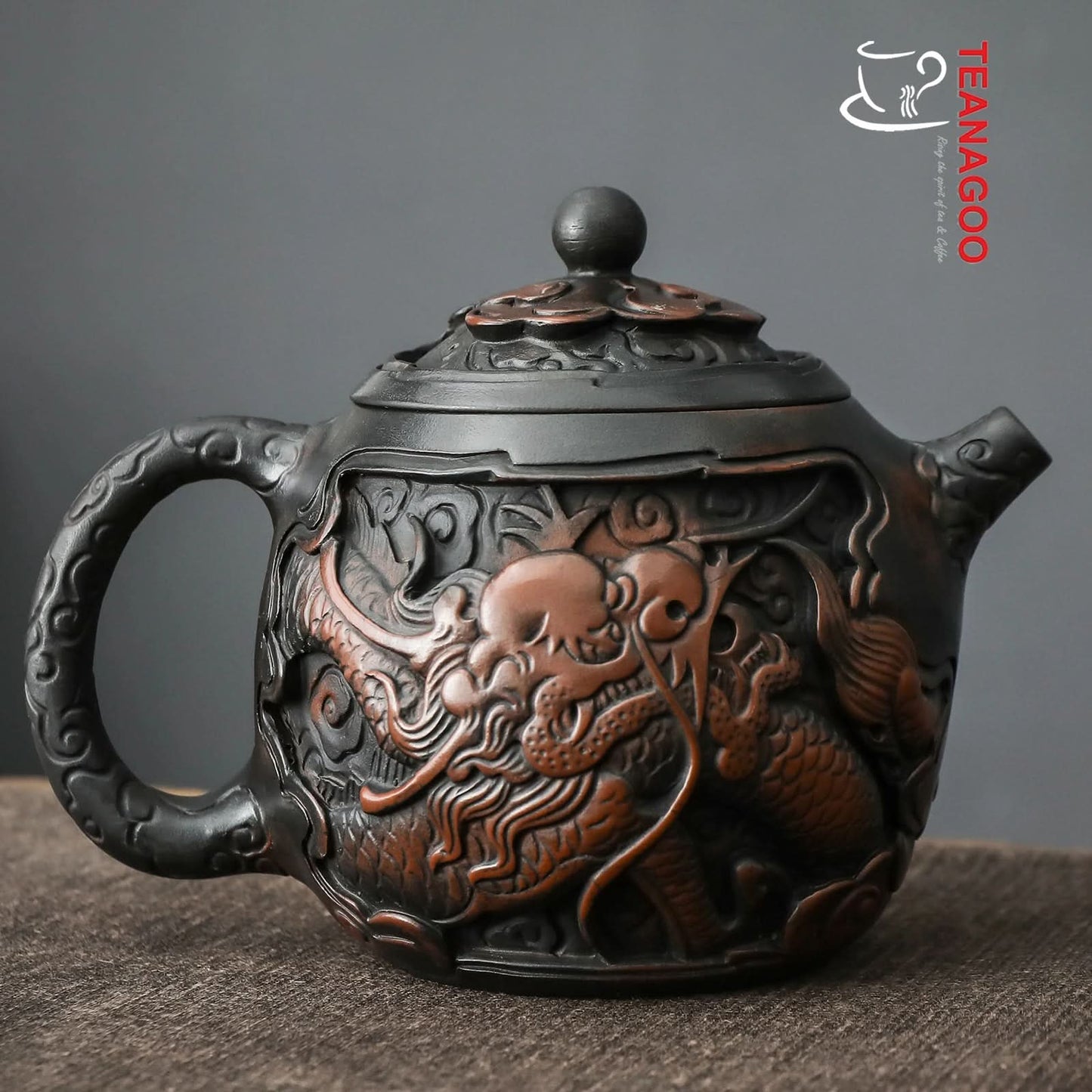 Handmade Purple Pottery Dragon and Phoenix Teapot 210ml