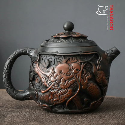 Handmade Purple Pottery Dragon and Phoenix Teapot 210ml