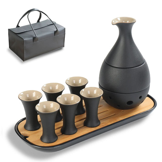 Ceramic Sake Set with Warmer, 10pcs/set, 2 Packing Options Available