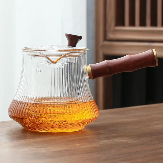 Glass Teapot with Infuser Lid and Wood Handle, 440ml / 15.5oz