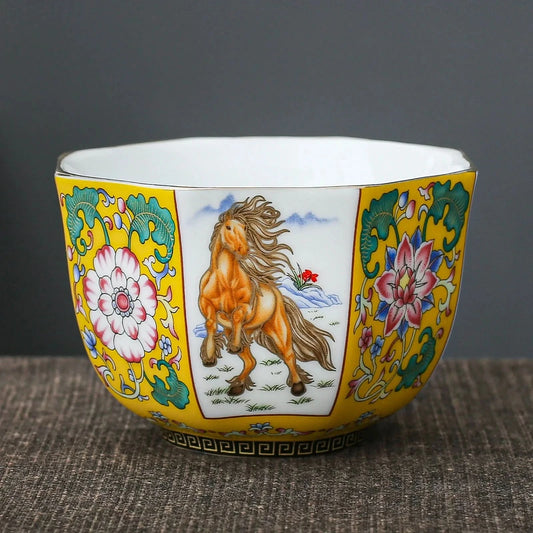 handmade Chinese enamel porcelain octagonal tea cup 145ml