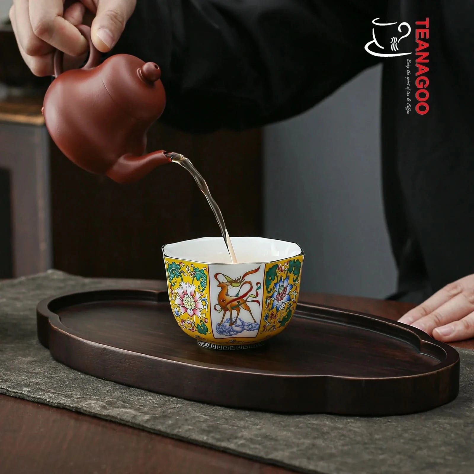 handmade Chinese enamel porcelain octagonal tea cup 145ml