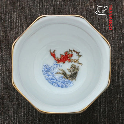 handmade Chinese enamel porcelain octagonal tea cup 145ml