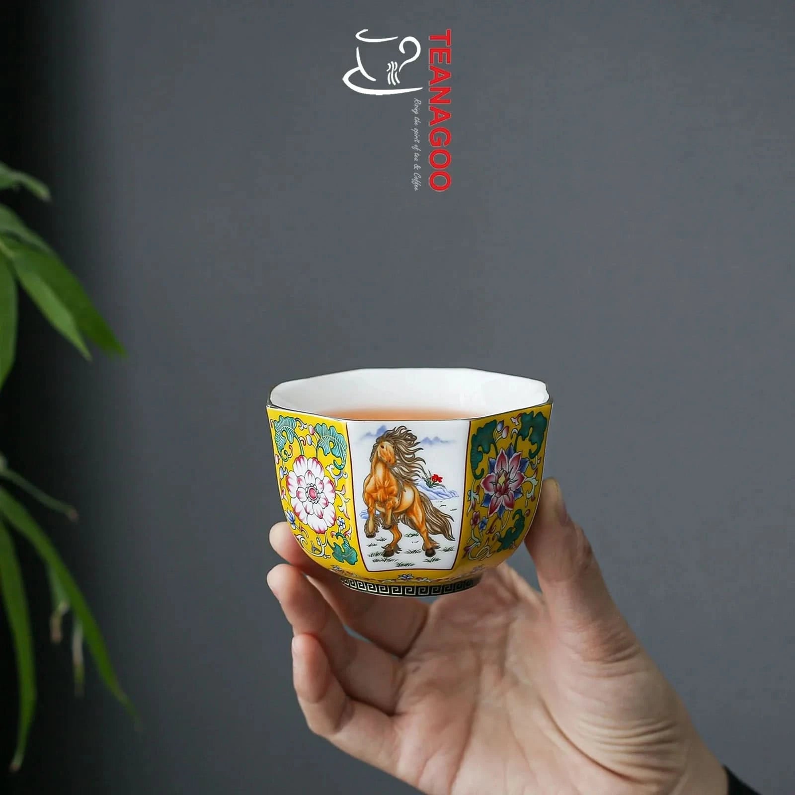 handmade Chinese enamel porcelain octagonal tea cup 145ml