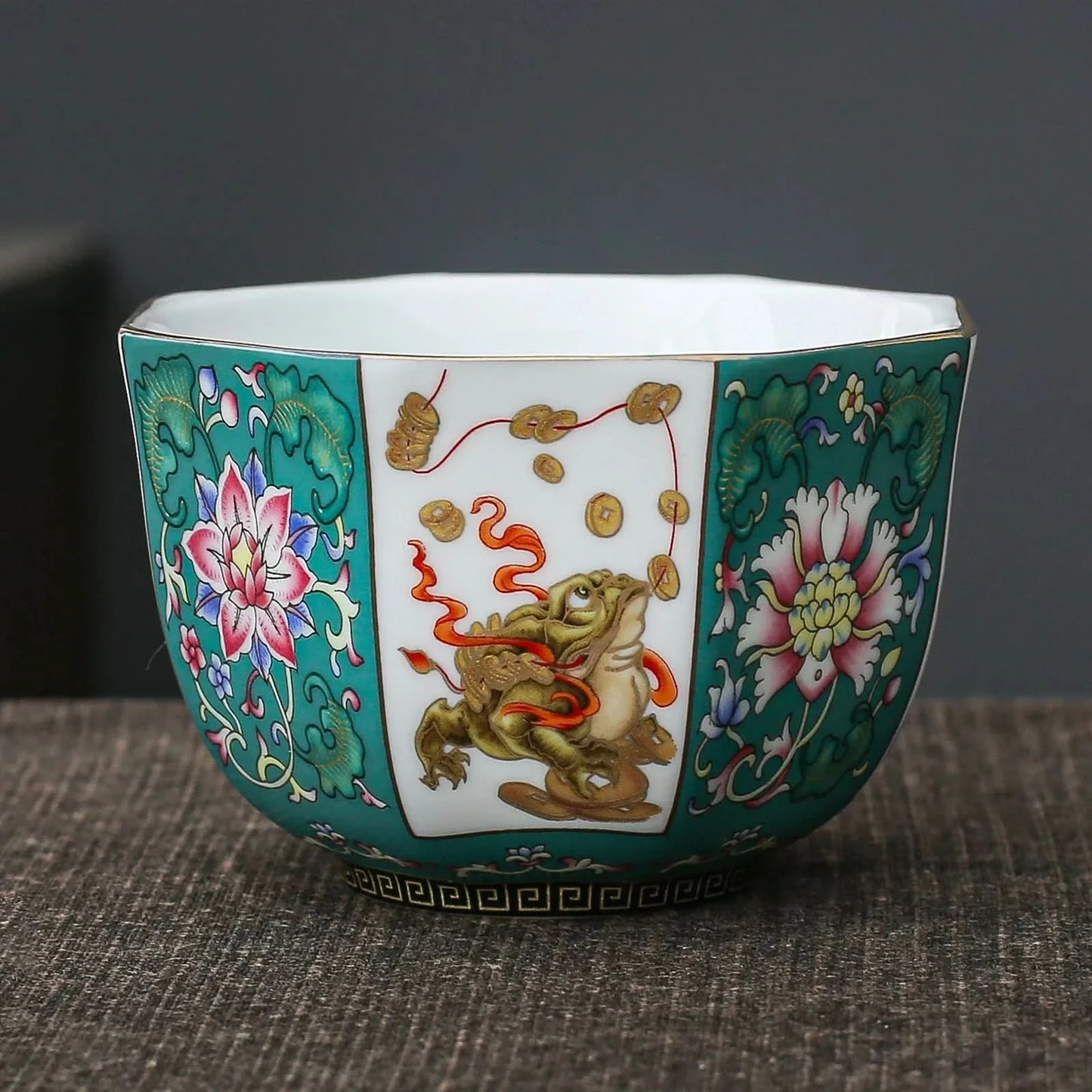 handmade Chinese enamel porcelain octagonal tea cup 145ml