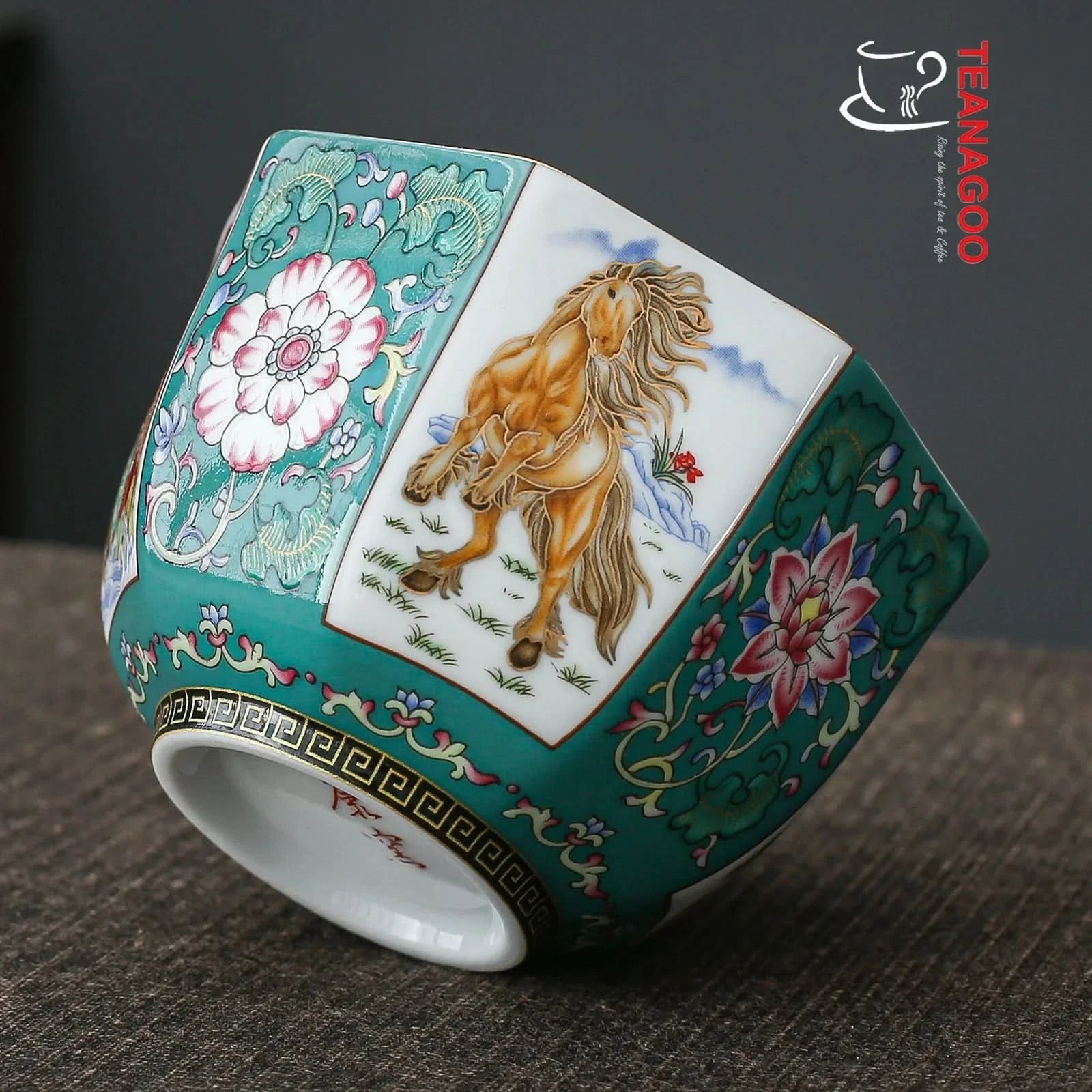 handmade Chinese enamel porcelain octagonal tea cup 145ml