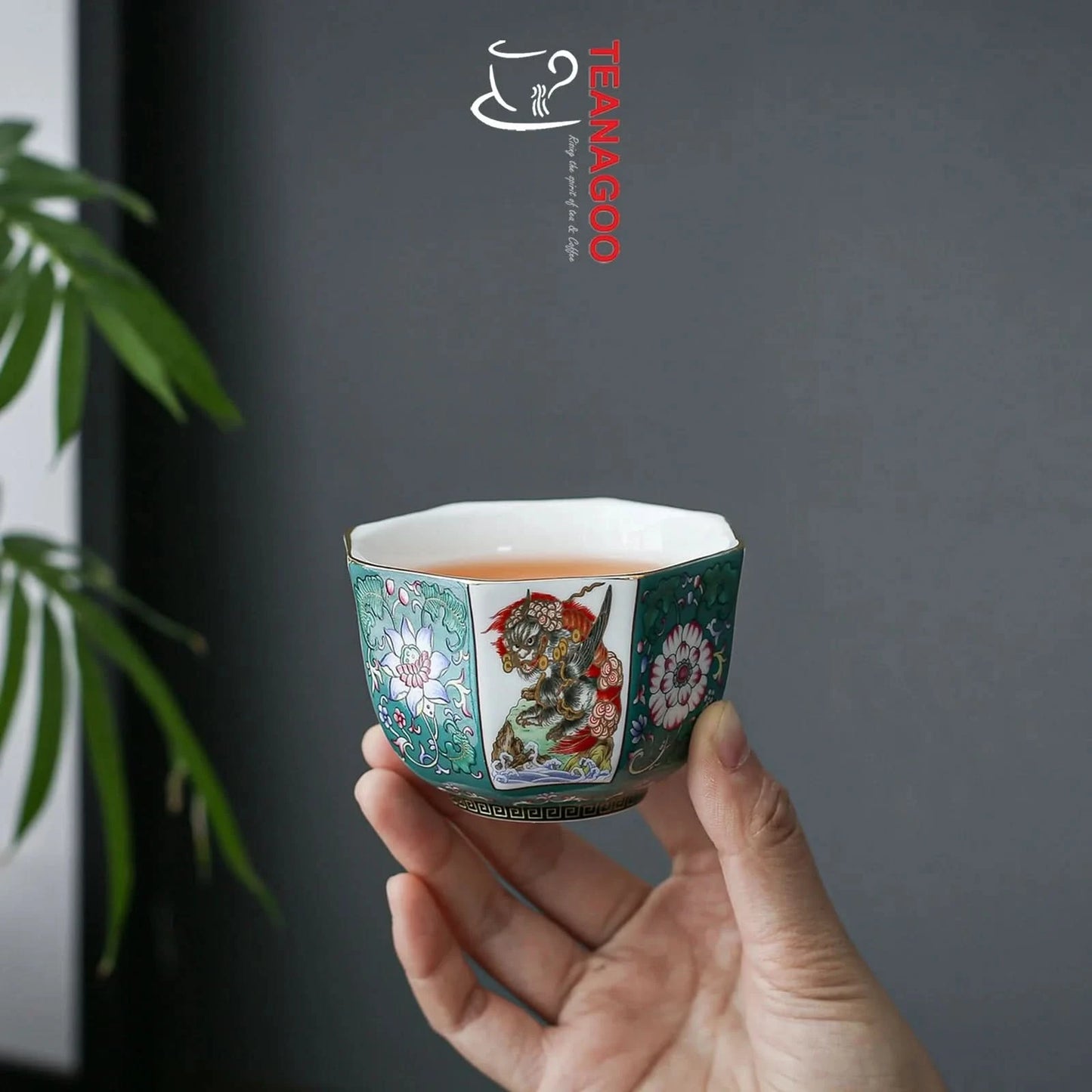 handmade Chinese enamel porcelain octagonal tea cup 145ml