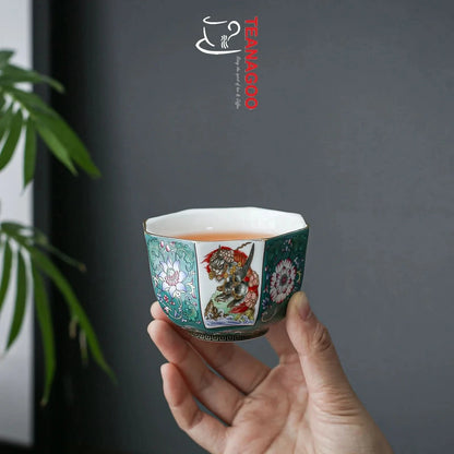 handmade Chinese enamel porcelain octagonal tea cup 145ml