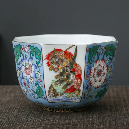 handmade Chinese enamel porcelain octagonal tea cup 145ml